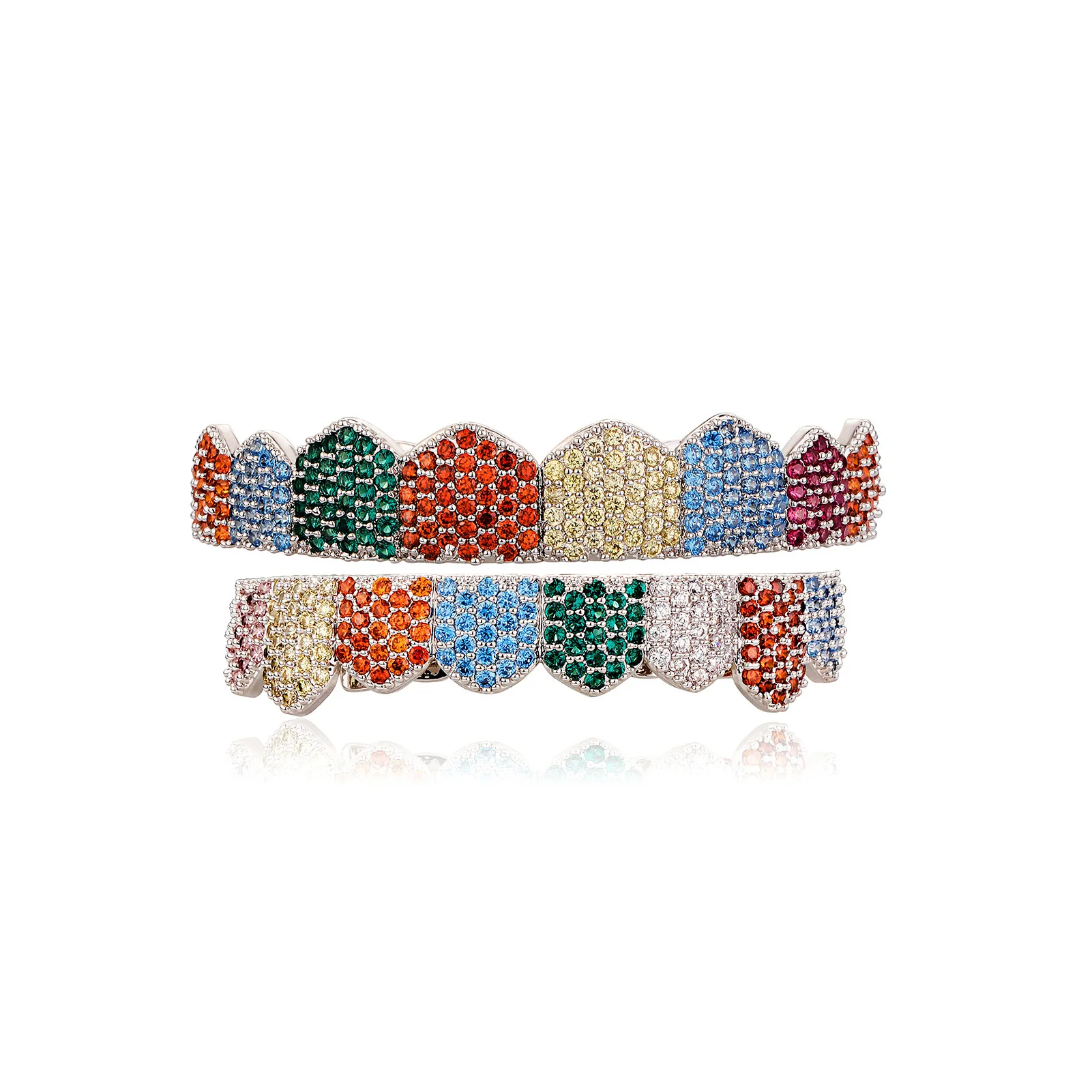 Multicolor Grillz Teeth Jewelry CZ Bling Hip Hop Mouth Grillz Iced Style Streetwear Fashion Accessories Wholesale Dropshipping