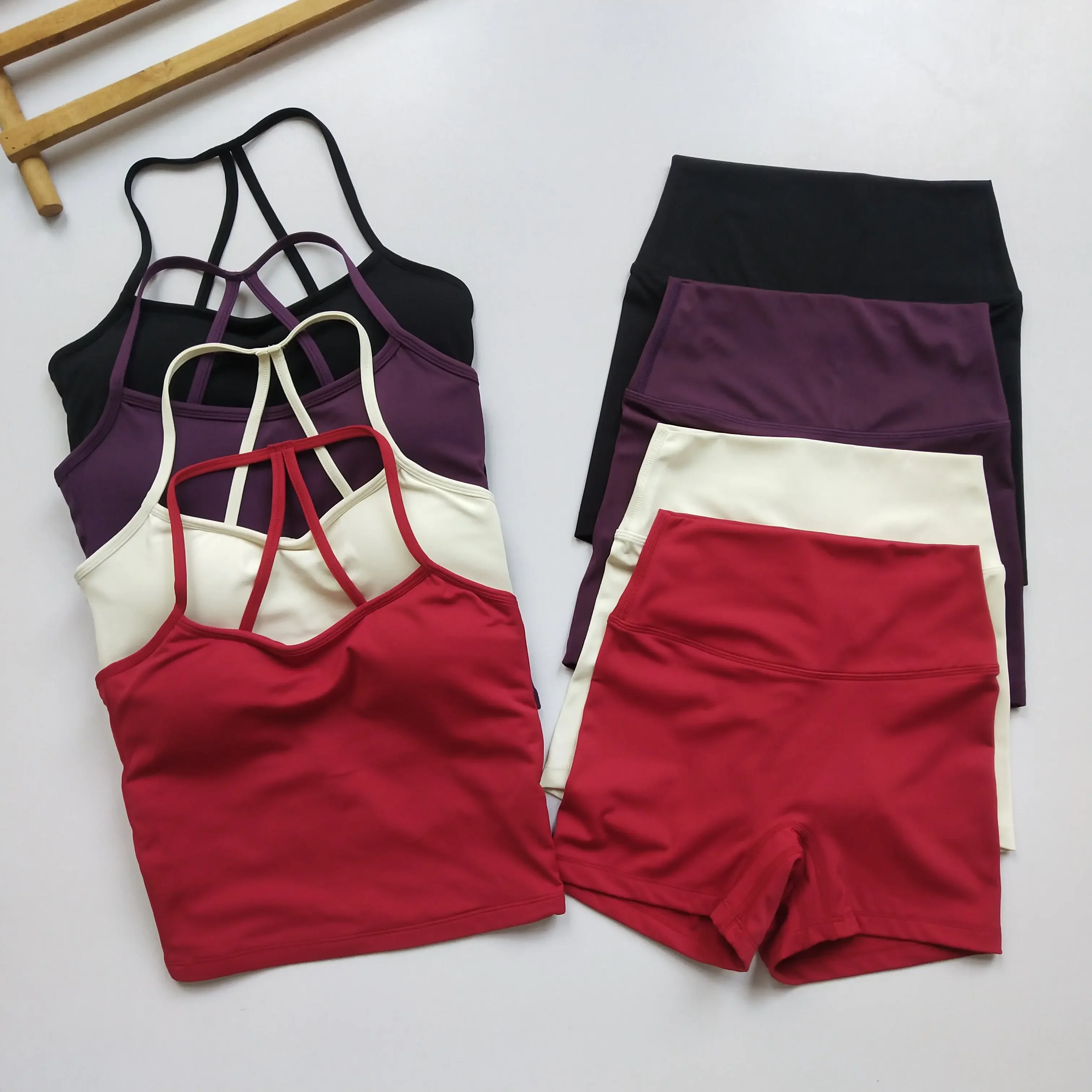 2PCS Women Medium-Intensity Gym Fitness Sports Bra Vest Set Pilates Yoga Suit  High Waist Hip Lift Shorts And Beauty Back Design