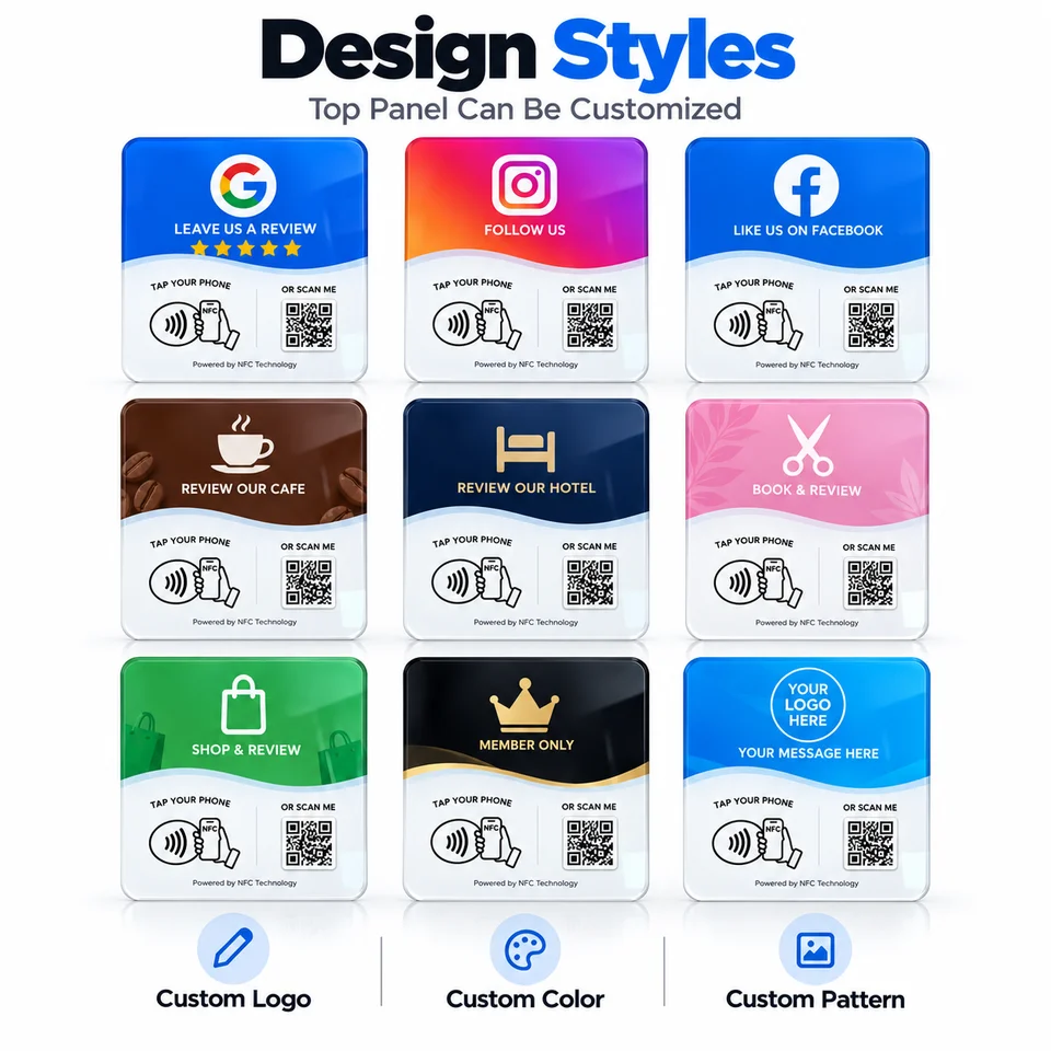 Wholesale Custom Business Logo QR Code Sign Self Adhesive Google Review Plaque NFC Acrylic Social Media Sign Instagram Plates