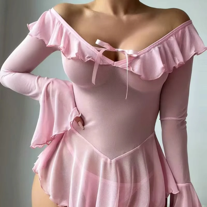 Bikini Sexy See-through Mesh Dress Temptation Off-shoulder Pure Desire Style Uniform Lingerie