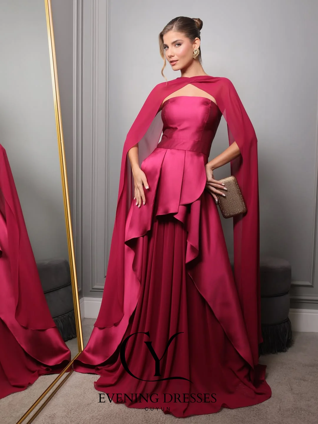فساتين سهرة رسمية فاخرة من CUYUN للنساء بدون حمالات مع شال مخصص للولائم للنساء
