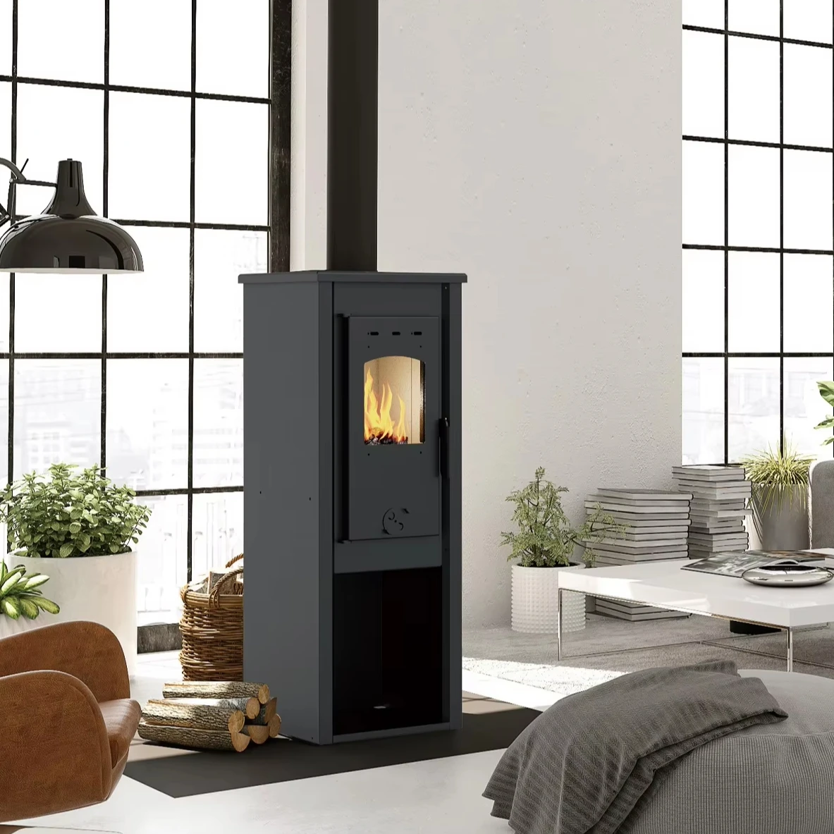 R0602A Slim and Tall Design Smokeless Durable Wood Burning Stove Eco-friendly Indoor Home Heating Steel Fireplace Wood Stove