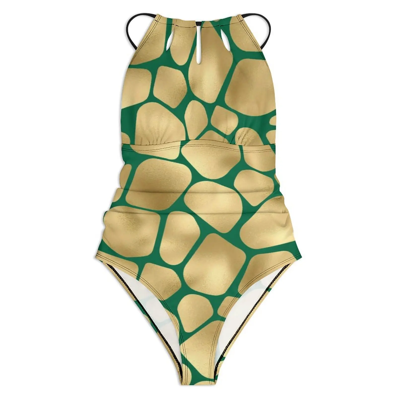 Giraffe Print Swimsuit Green and Gold Swimwear Holiday Rave Graphic Swimsuits Cut Out Bathing Suit Ladies Push Up Sexy Beachwear