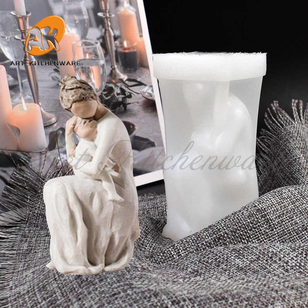 3D Mom Baby/Pregnant/Couple In Hug Candle Silicone Mold DIY Plaster Model Handmade Soap Aromatherapy Wax Mould Home Decoration