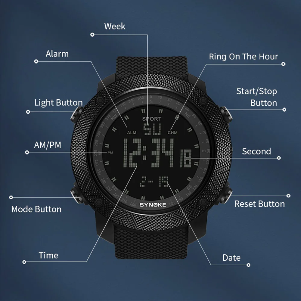 Watch For Men Military Sport Digital Watches 5ATM Water Resistance Electronic Big Dial Wristwatches For Male Reloj Hombre