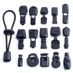 10PCS Plastic Black Cord Lock Stopper Spring Clasp End Clip Drawstring Stopper Toggles for Paracord Garment Shoelace Rope Buckle