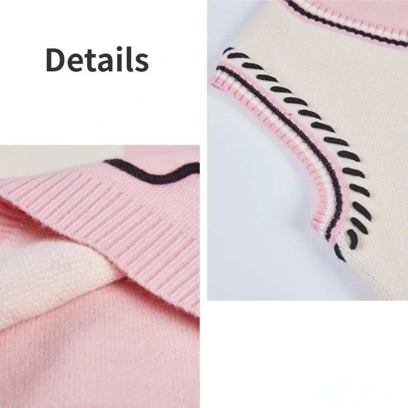 Sweater Vests for Women Kawaii Girlish Fashion Contrast Color Design Korean Style Knitted Baggy Clothes V-neck Chic Teens Autumn