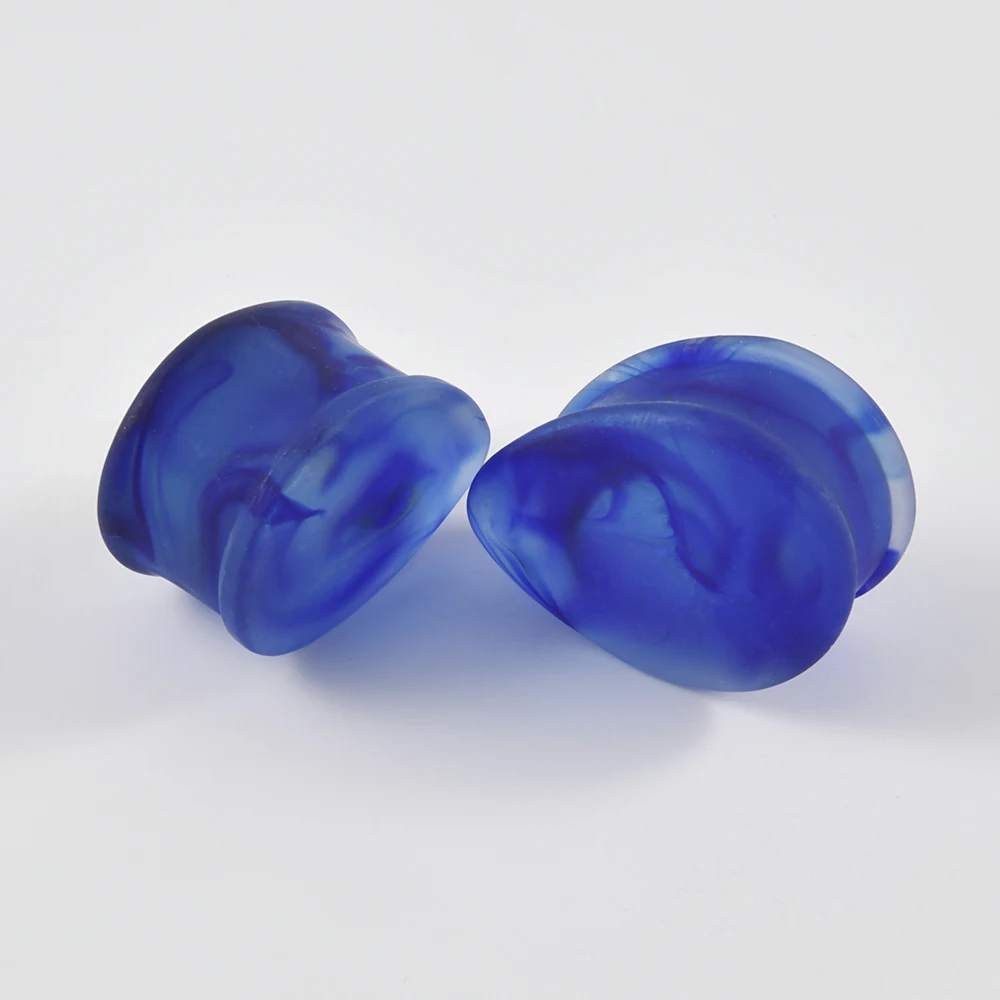 1Pair Frosted Blue Smoke Color Droplet Shaped Double Flared Ear Plug  Solid Glass Ear Expander Gauge Piercing Jewelry