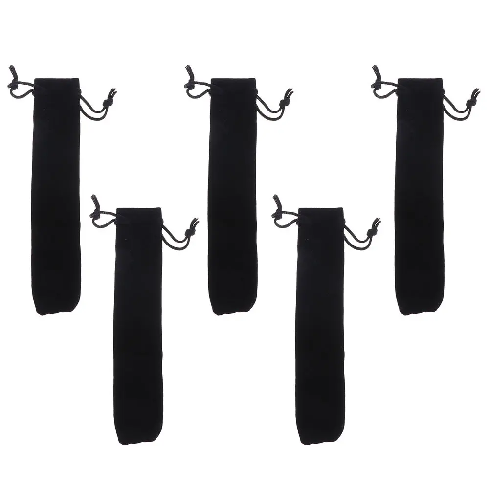 5Pcs Black Drawstring Pen Pouch Flannelette Single Pen Sleeve Pencil Holder Gift Bag Pencil Sleeve Lint Drawstring Bag