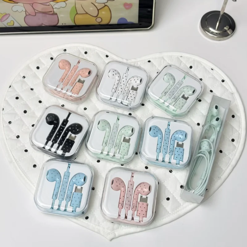 Cute Polka-dot Star Type C Earphone For Mi Iphone Samsung Headset Hifi Gaming Music Wired Earbuds Korean Style In Ear Headphones view 5