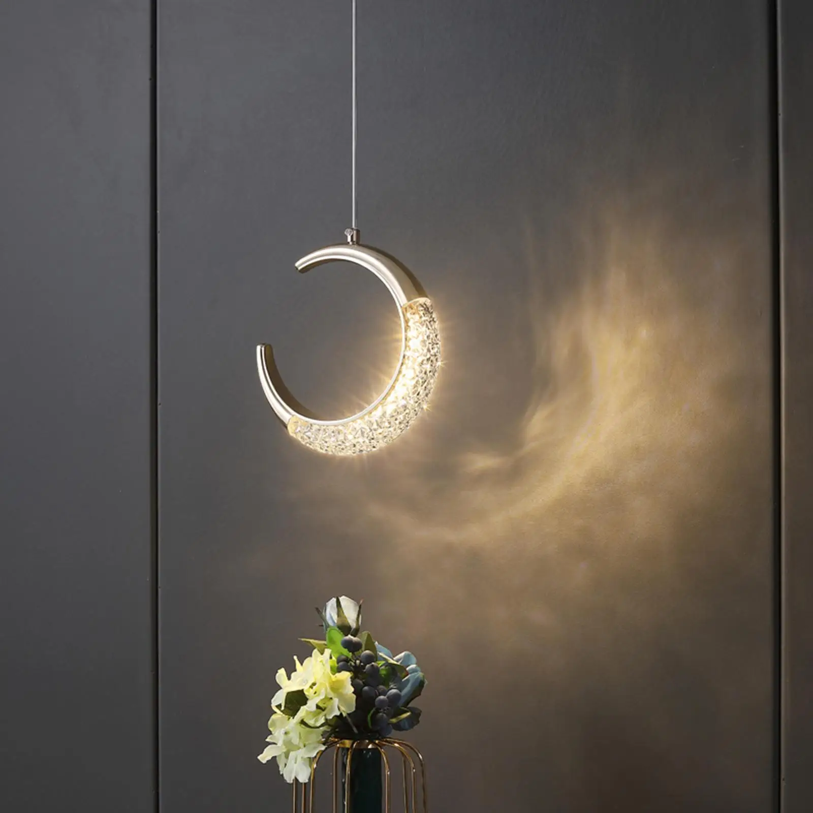 

LED Pendant Light, Modern Moon Shape Pendant Lamp Chandelier Ceiling LED Lamp Fixture for Kids Bedroom Living Decoration