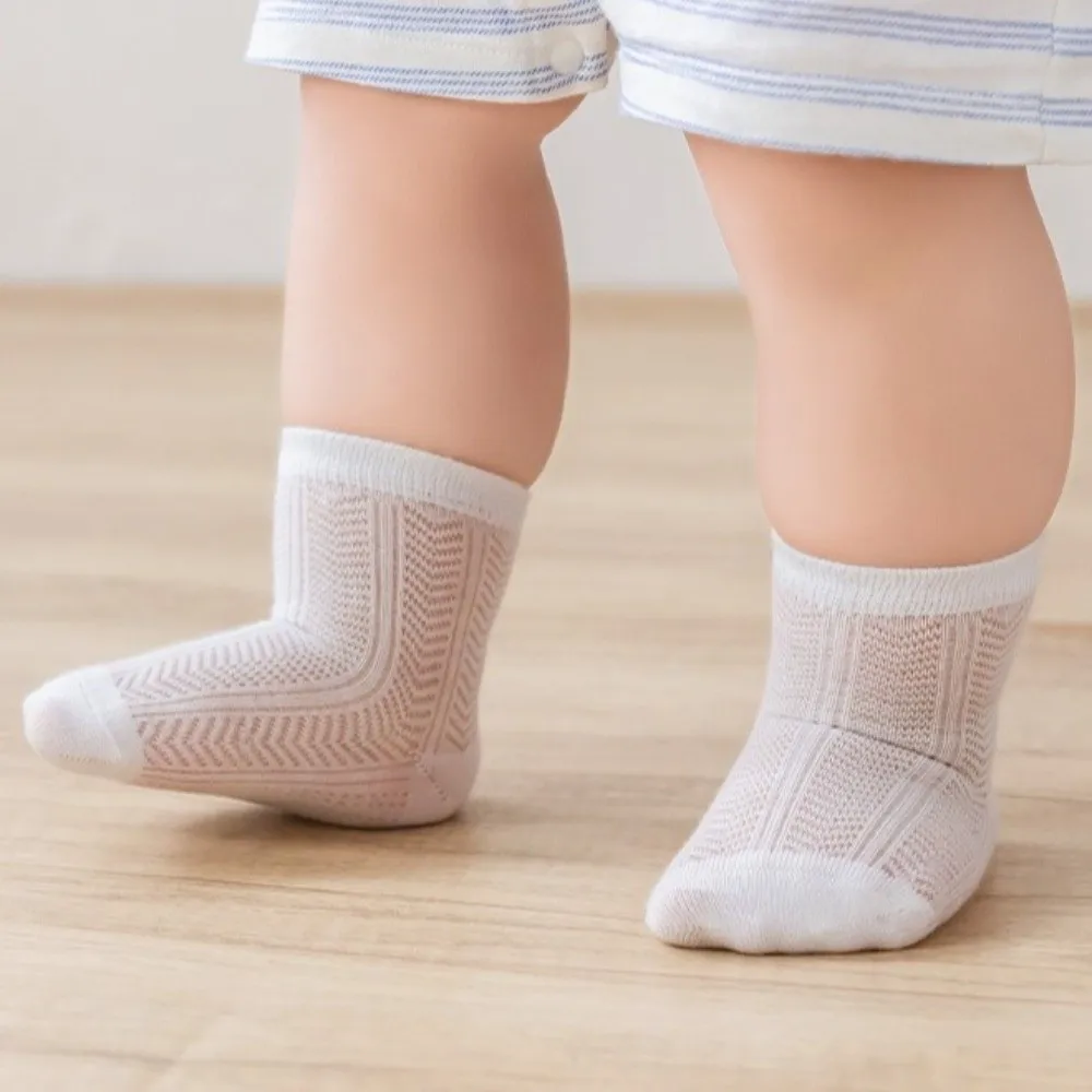 4 Pairs Combed Cotton Newborn Socks Breathable Multi-pattern Mesh Socks Thin Boneless Construction Mid-calf Socks