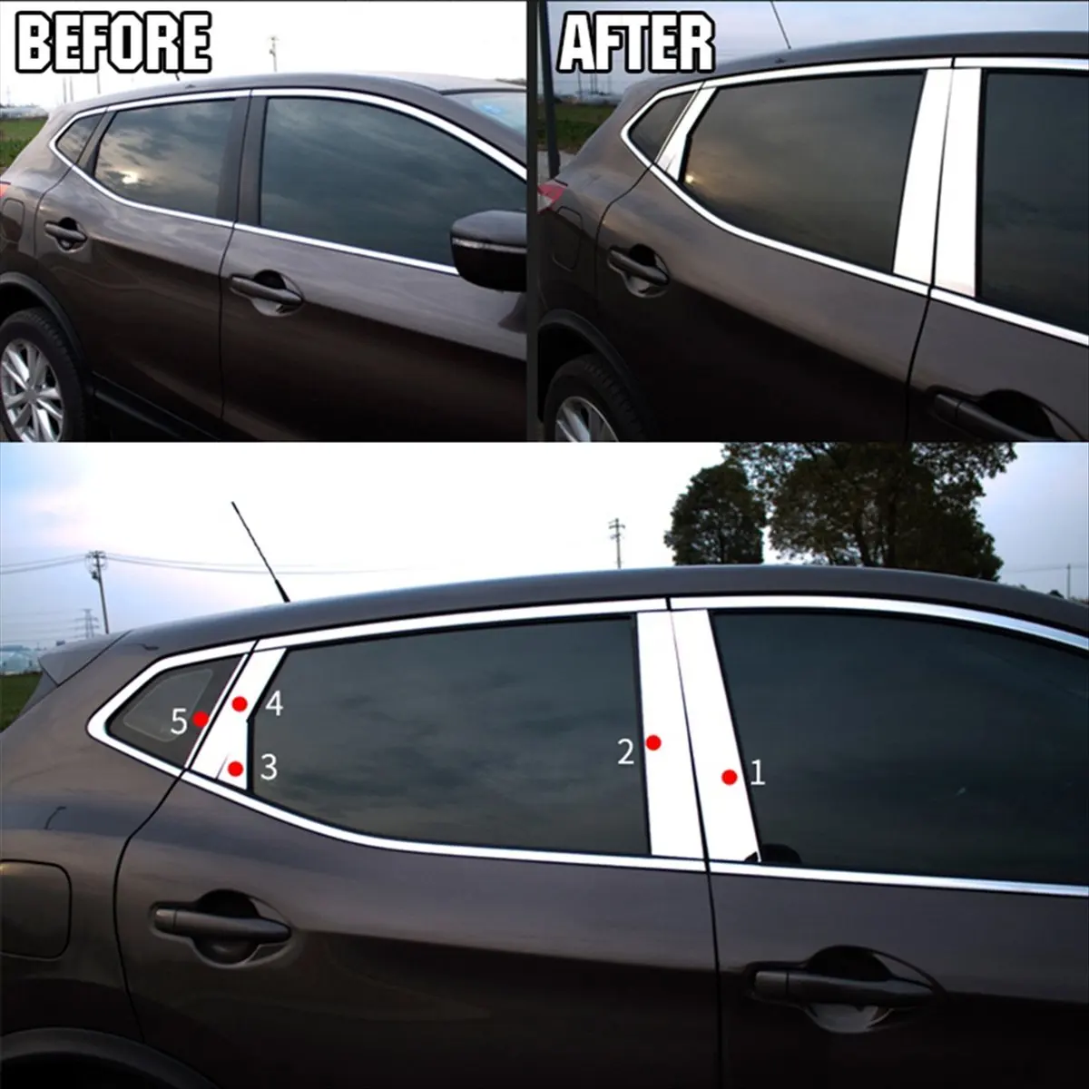 #68J Automotive Parts & Accessories,Window Chrome Pillar Post Cover for Nissan Qashqai J11 2014 -2017 (Silver)