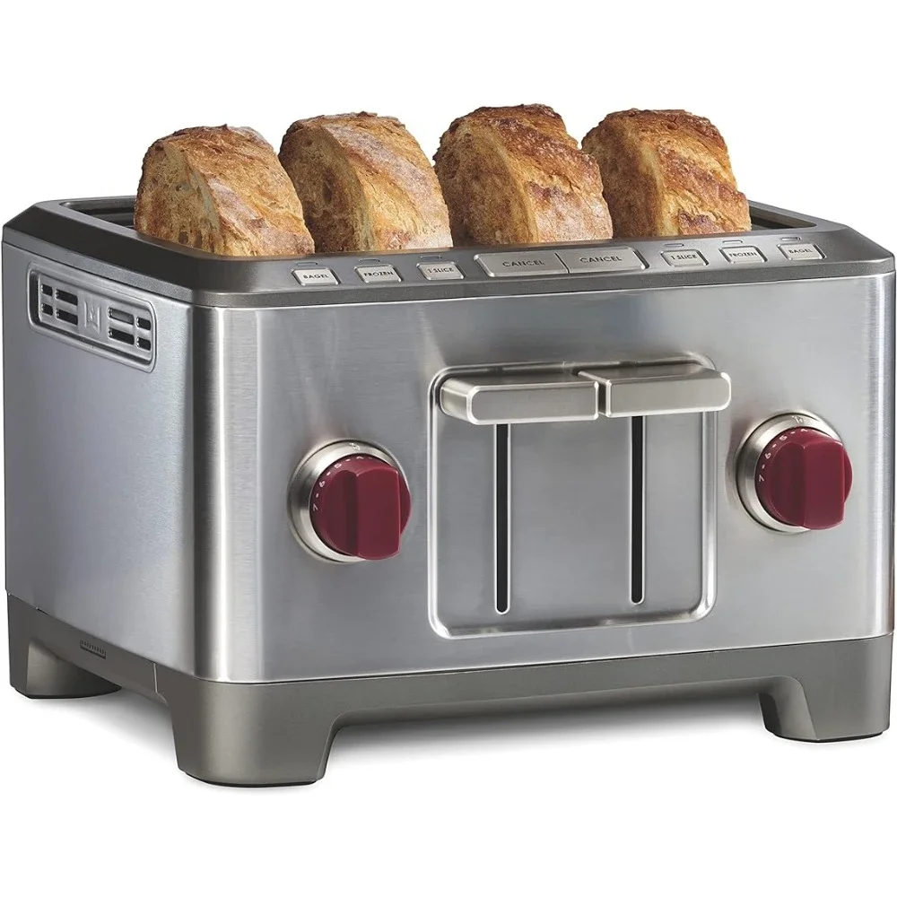 4-Slice Extra-Wide Slot Toaster with Shade Selector, Bagel and Defrost Settings, Red Knob, Stainless Stee