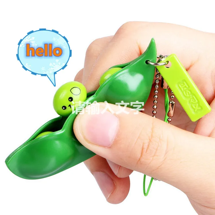 A-Fidget toy bag Portachiavi stress relief Edamame toy squeeze pea keychain cute stress adult toy keychain