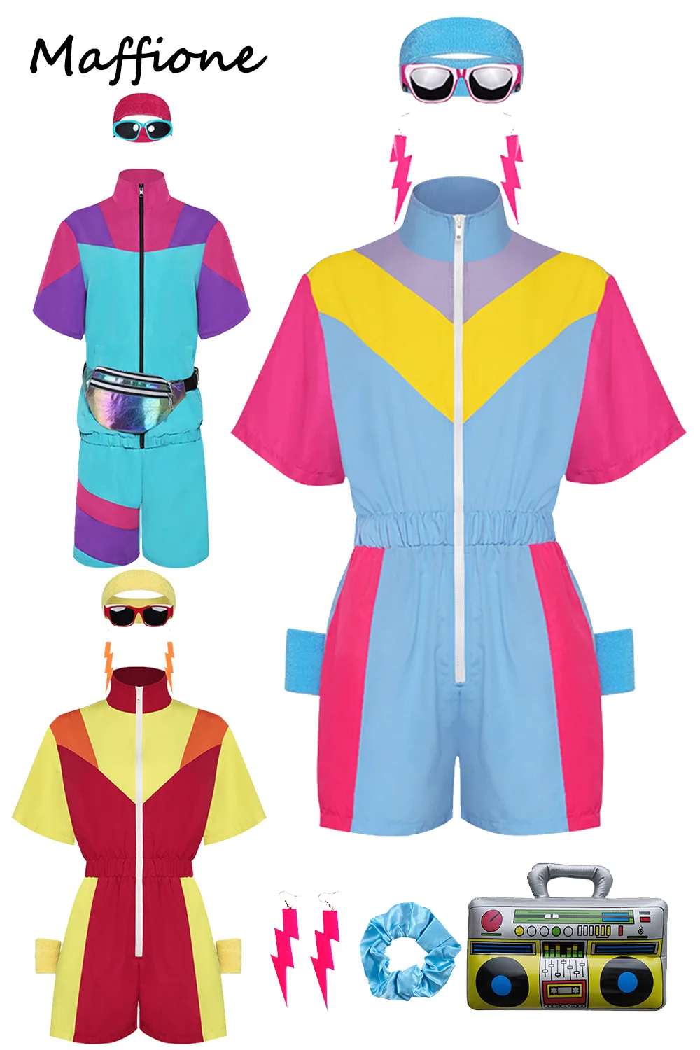 Women 80S Retro Cosplay Hip Hop Hippie Disco Summer Tracksuit Suits 90S Vintage Costume Earring Headband Girls Halloween Outfits