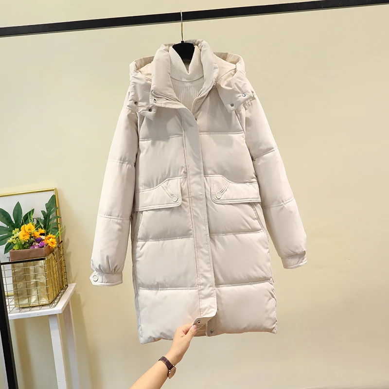 

Женская дышащая хлопковая шапка Thiened средней длины, съемная шапка в Корейском стиле, однотонная зимняя верхняя одежда, пальто