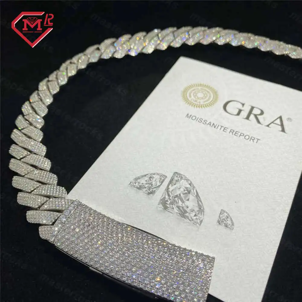 Custom 20mm Width 4 Rows Miami Cuban Link Bling Real S925 Heavy Hip Hop Chain Vvs Moissanite Chain Cuban Necklace