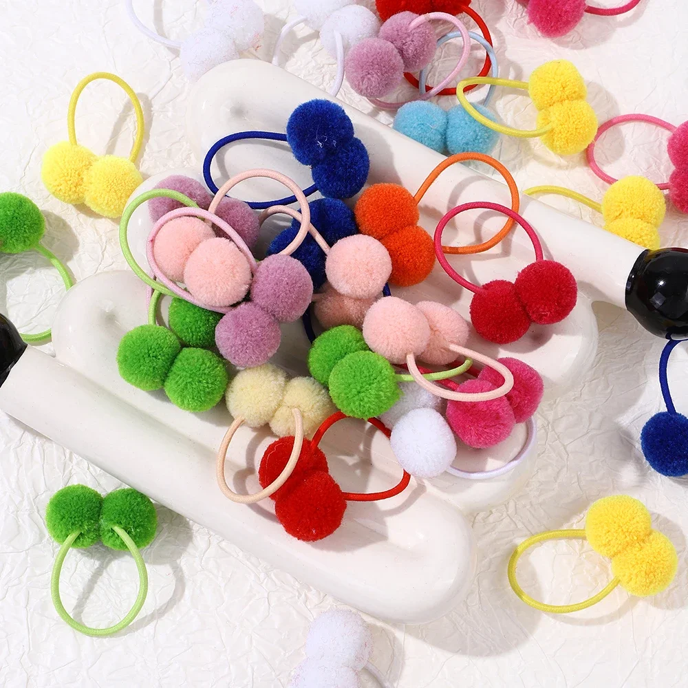 6/12Pcs Colorful Double Plush Ball Elastic Hair Bands for Kids Girls Hair Ropes Ties Ponytail Headwear Children Hair Accessories