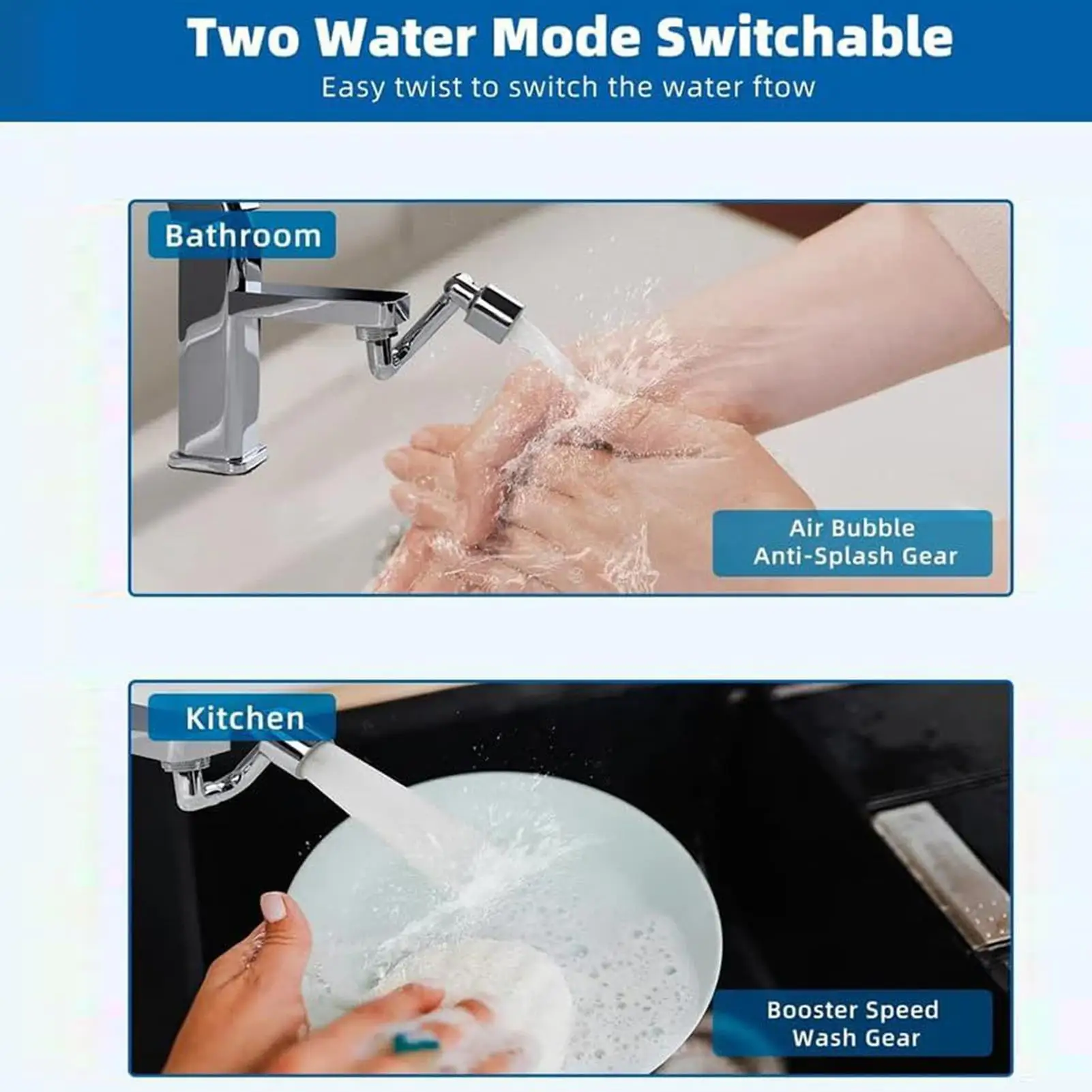 

Поворотный удлинитель смесителя на 1080 градусов, универсальный брызгозащищенный двойной режим распыления, нержавеющие сменные аксессуары для раковины в ванной комнате