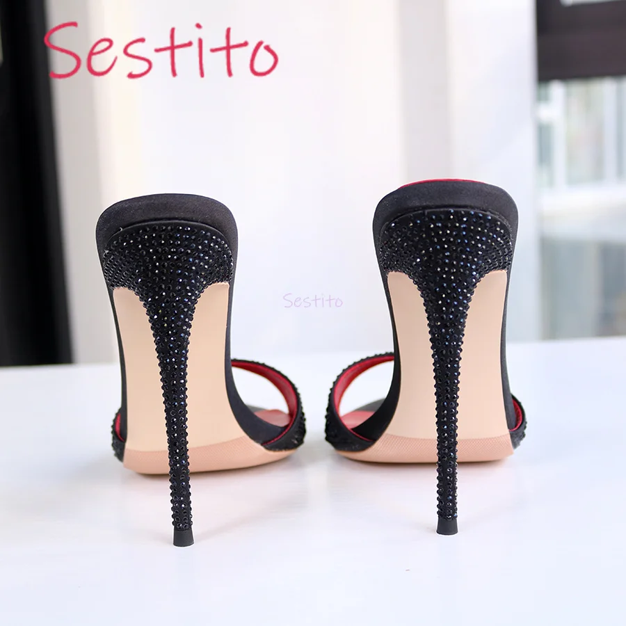 

Water Diamond High Heels Fashionable and Simple Silk Design Thin Soled Super High Heels 13Cm Straight Slim Heel Sandals