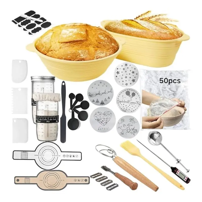 B08B-For Bread Enthusiasts Sourdough For Bread Baking Set-Complete For Bread-Making Tool Kit, Proofing Basket Tool