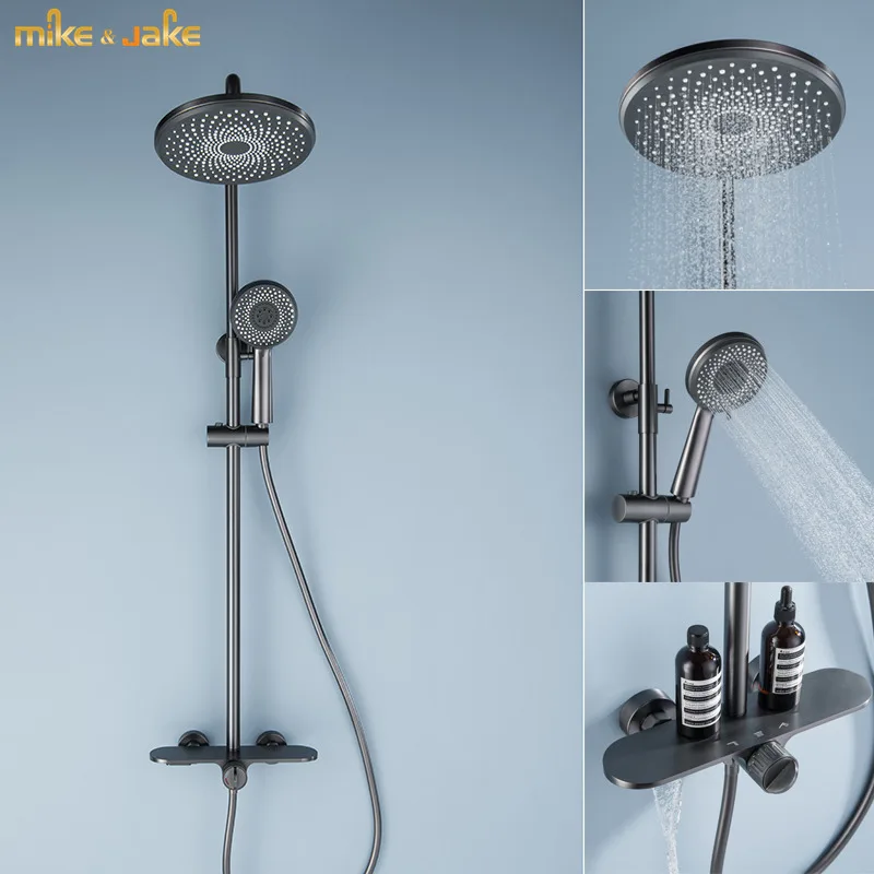 

Bathroom gunmetal gray shower set rainfall big plate shower faucet bathroom wall shower mixer hot and cold bath shower mixer