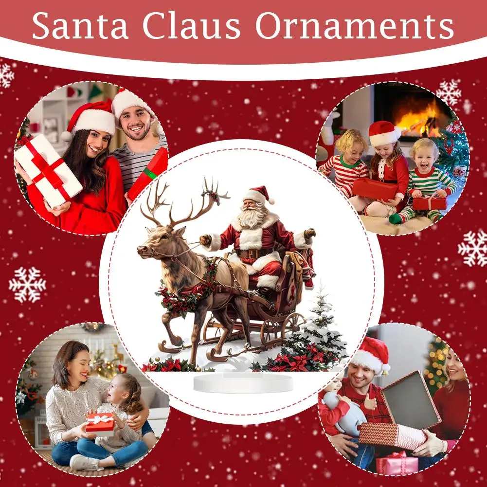 عيد الميلاد الرنة مزلقة سانتا تمثال 2D الاكريليك عيد الميلاد سانتا كلوز على مزلقة مع الرنة زينة عطلة سانتا