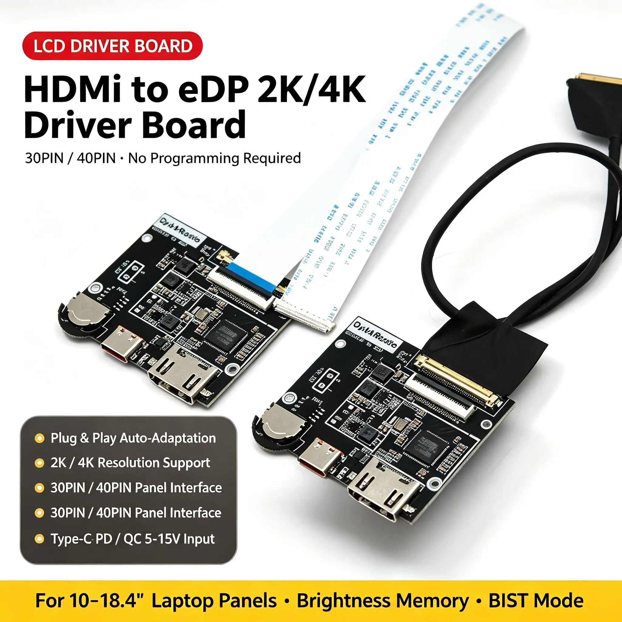 DYKB HDMI TO EDP LCD Driver Board 2K 4K 30/40PIN 10-18.4 inch 1920X1080 60HZ 120HZ Display Screen Projection Laptop Monitor