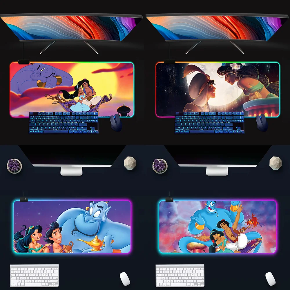 

Disney Aladdin Jasmine RGB Pc Gamer Keyboard Mouse Pad Mousepad LED Glowing Mouse Mats Rubber Gaming Computer Mausepad