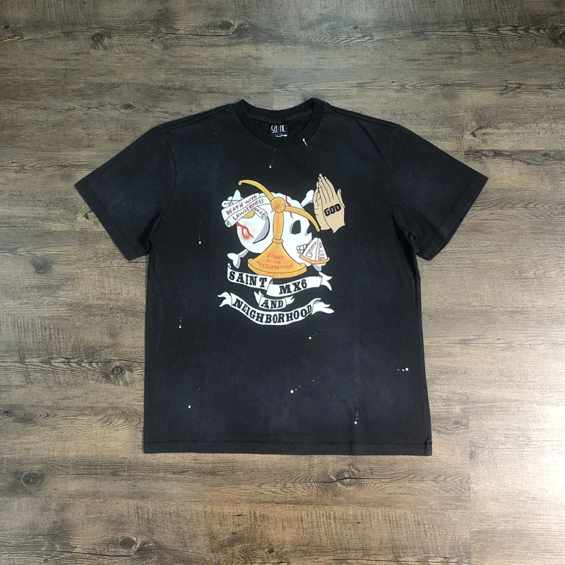 Saint Of Michael 1:1 Best Quality Streetwear Printed Vintage Tee Loose Oversized Casual Tops Summer 100%Cotton T Shirt Men