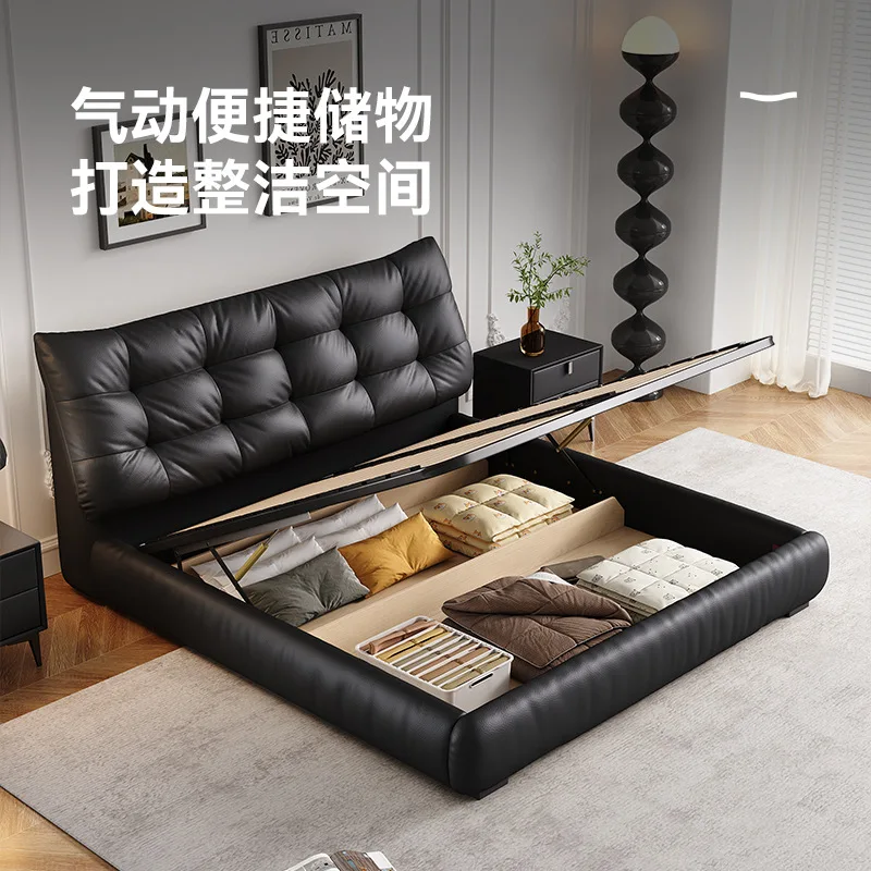 Cowhide small apartment leather bed