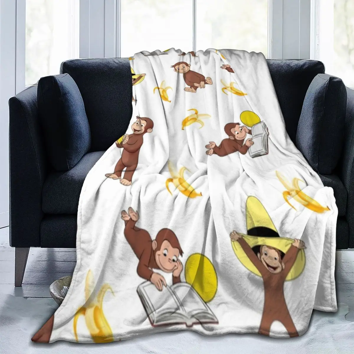 George The Curious Monkey Blanket Banana Cartoon Travel Flannel Throw Blanket Soft Durable Couch Bed Custom Bedspread Gift