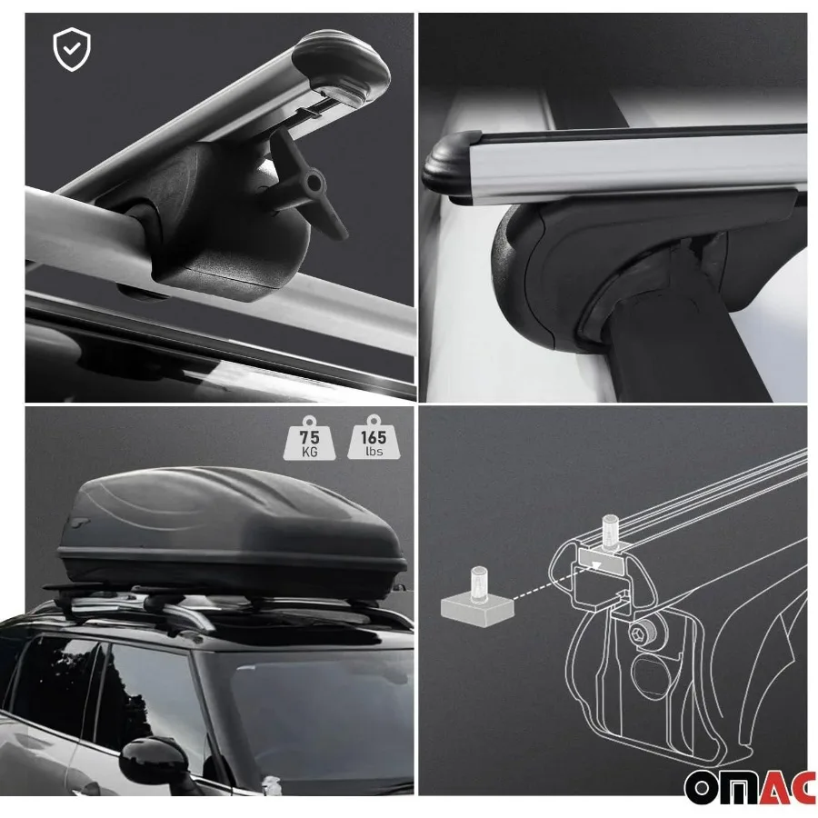 قضبان متقاطعة لرف السقف لسيارة Ford Edge 2007-2014 قابلة للقفل 165 رطل من الألومنيوم والفضة 2 قطعة تناسب حاملات البضائع وقوارب الكاياك والدراجة على الجليد