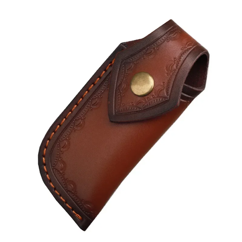 13.5 CM Folding Knife Holder Belt Buckle Cowhide Embossed Scabbard Universal Knife Case Leather Sheath Camping Knife Holsters