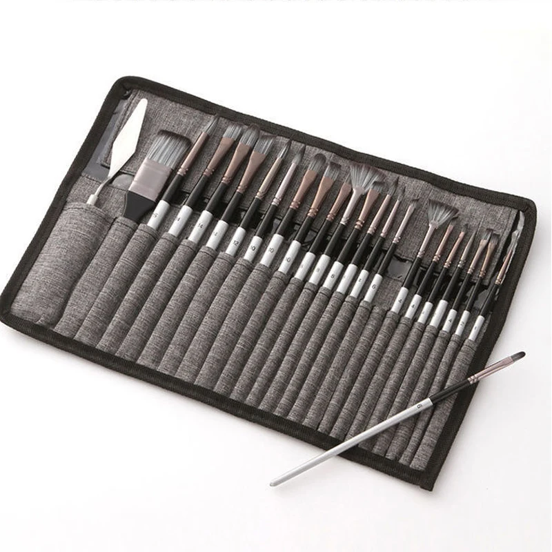 24 pcs/set Nylon Hair Wooden Handle Watercolor Paint Brush Pen Scrubbing Scraper Acrylic Painting Art Paint Brushes Supplies