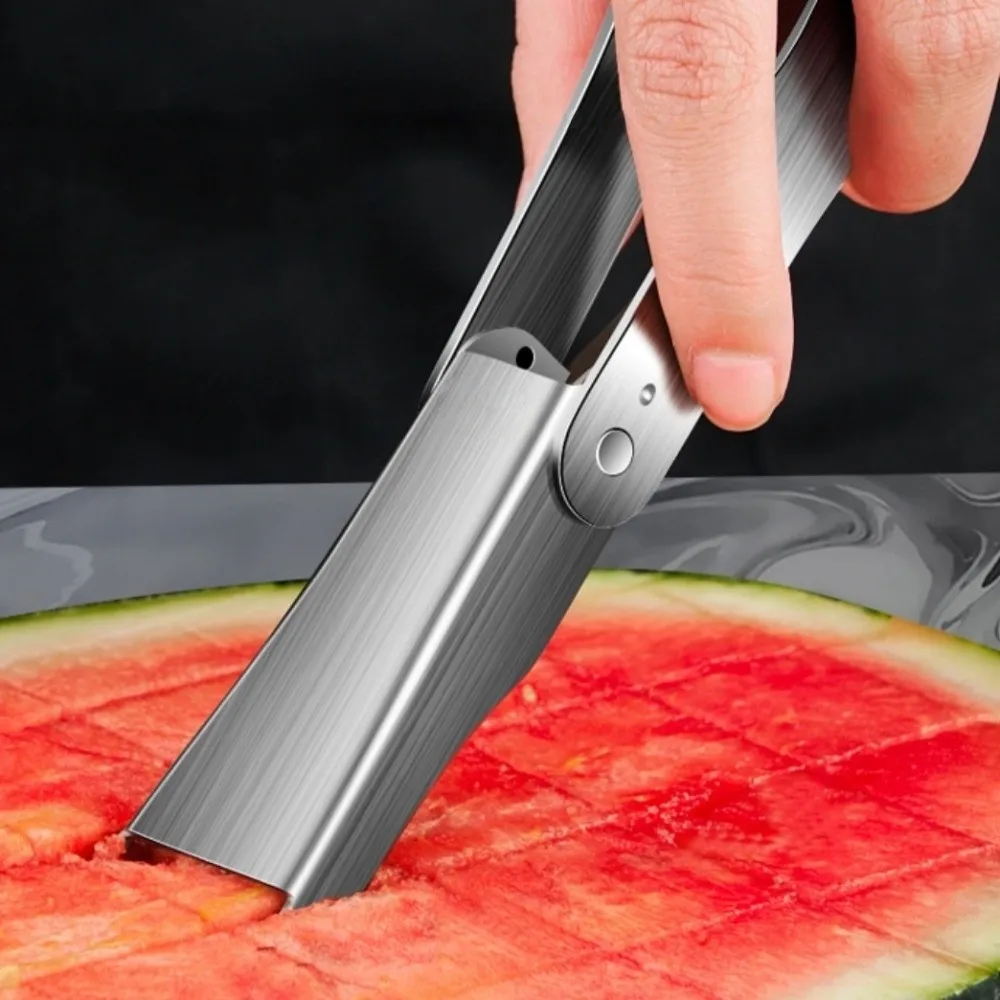 

304 Stainless Steel 2-in-1 Fruit Fork Cutter Uniformly Cube Cutting Time Saving Watermelon Cutter Easy Use Efficient