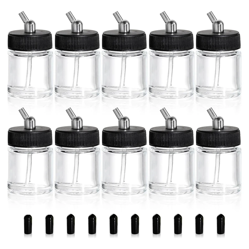 10 Pack Glass Airbrush Bottles Kit, 22Cc Empty Airbrush Jars, Clear Airbrush Paint Storage Pot