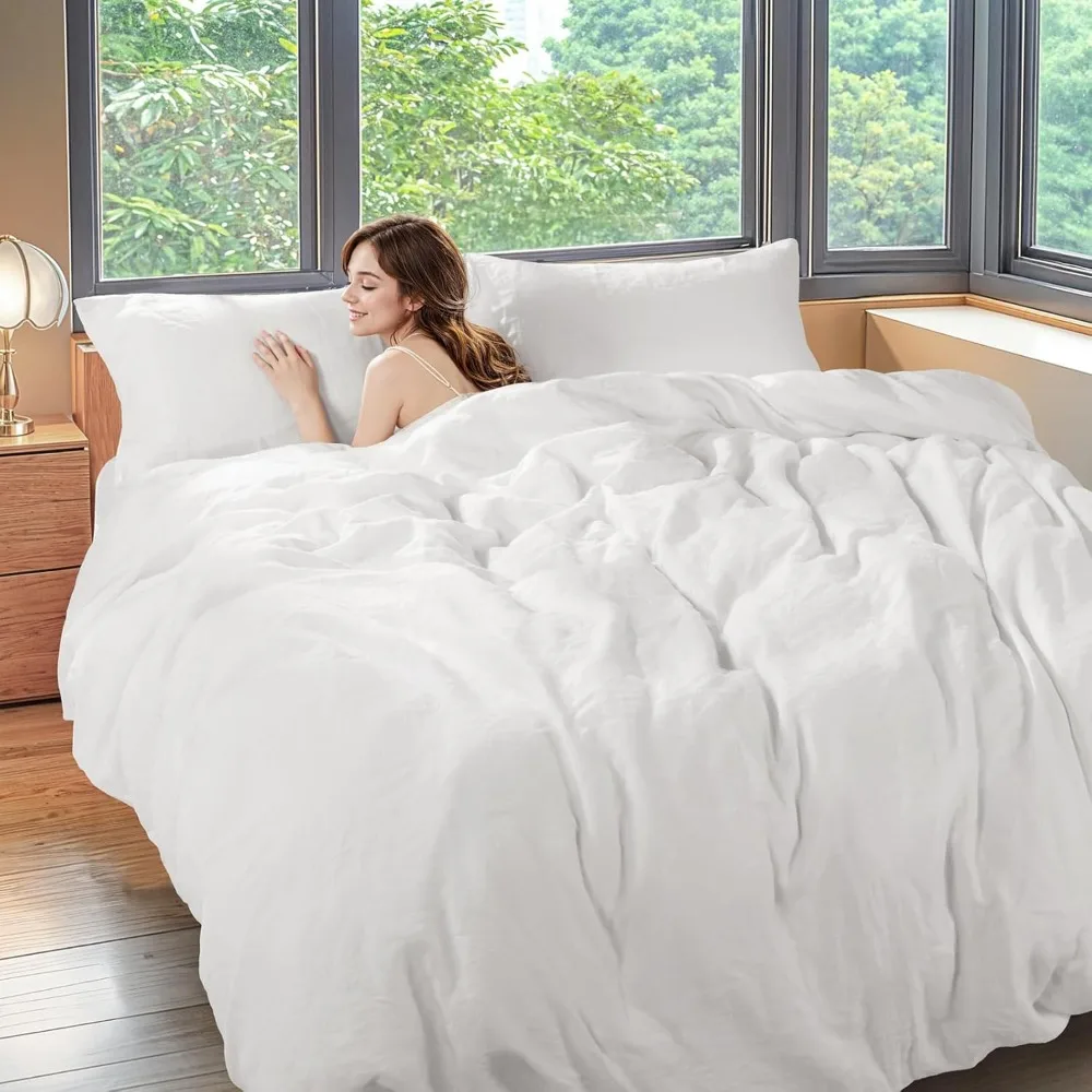 

Queen Duvet Cover Set, Luxury Pure Natural French Flax Linen Duvet Cover with Zipper Closure & Corner Ties