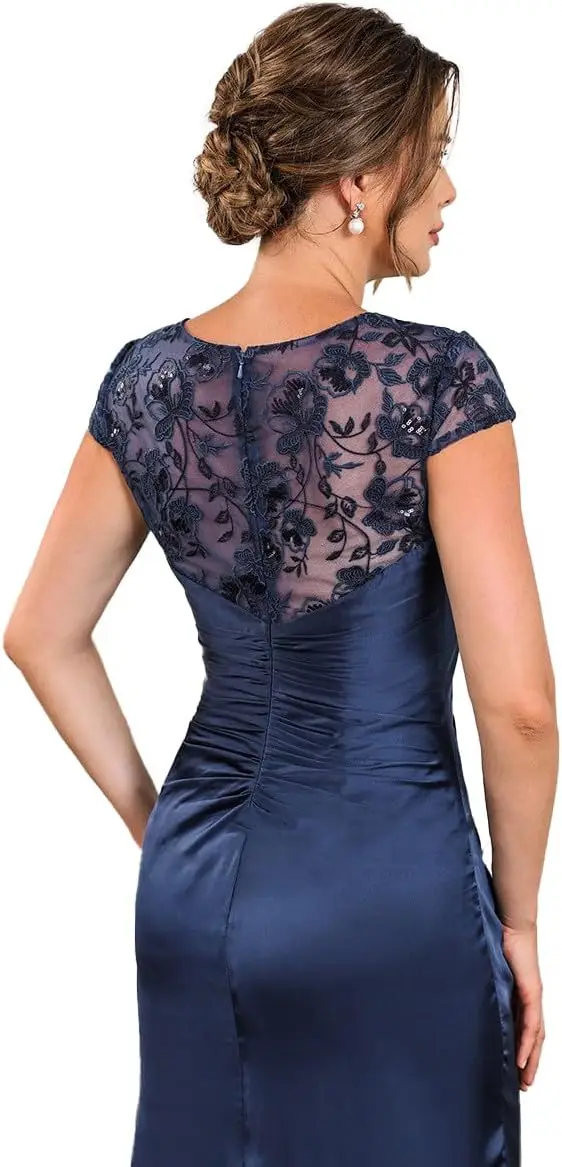 فساتين أم العروس لحفلات الزفاف بأكمام قصيرة مزينة بالدانتيل وحفلات السهرة #5