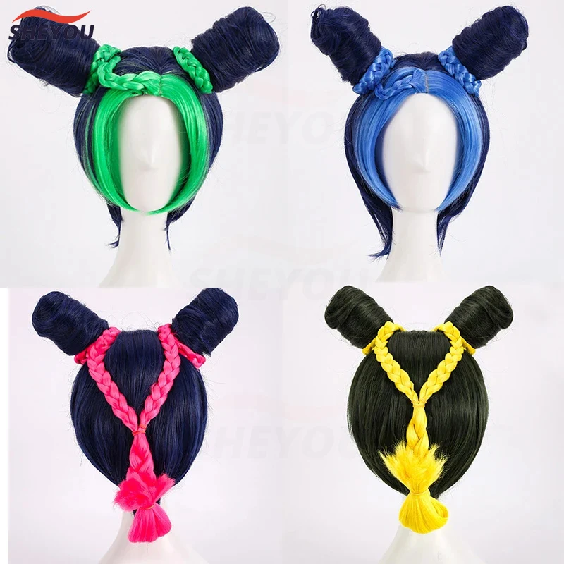 

JoJo's Bizarre Adventure Golden Wind Jolyne Cujoh Kujo Wigs JoJo no Kimyou na Bouken Buns Braids Hair Cosplay Wigs + Wig Cap