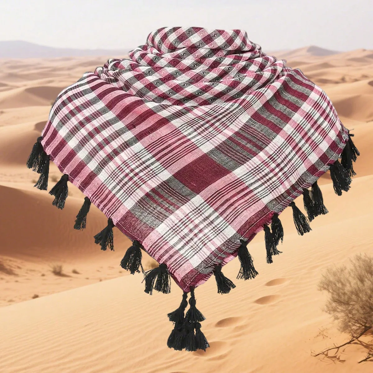 وشاح للجنسين، وشاح رأس أسود من المملكة العربية السعودية، وشاح مربع منقوش باللونين الأبيض والأسود في دبي