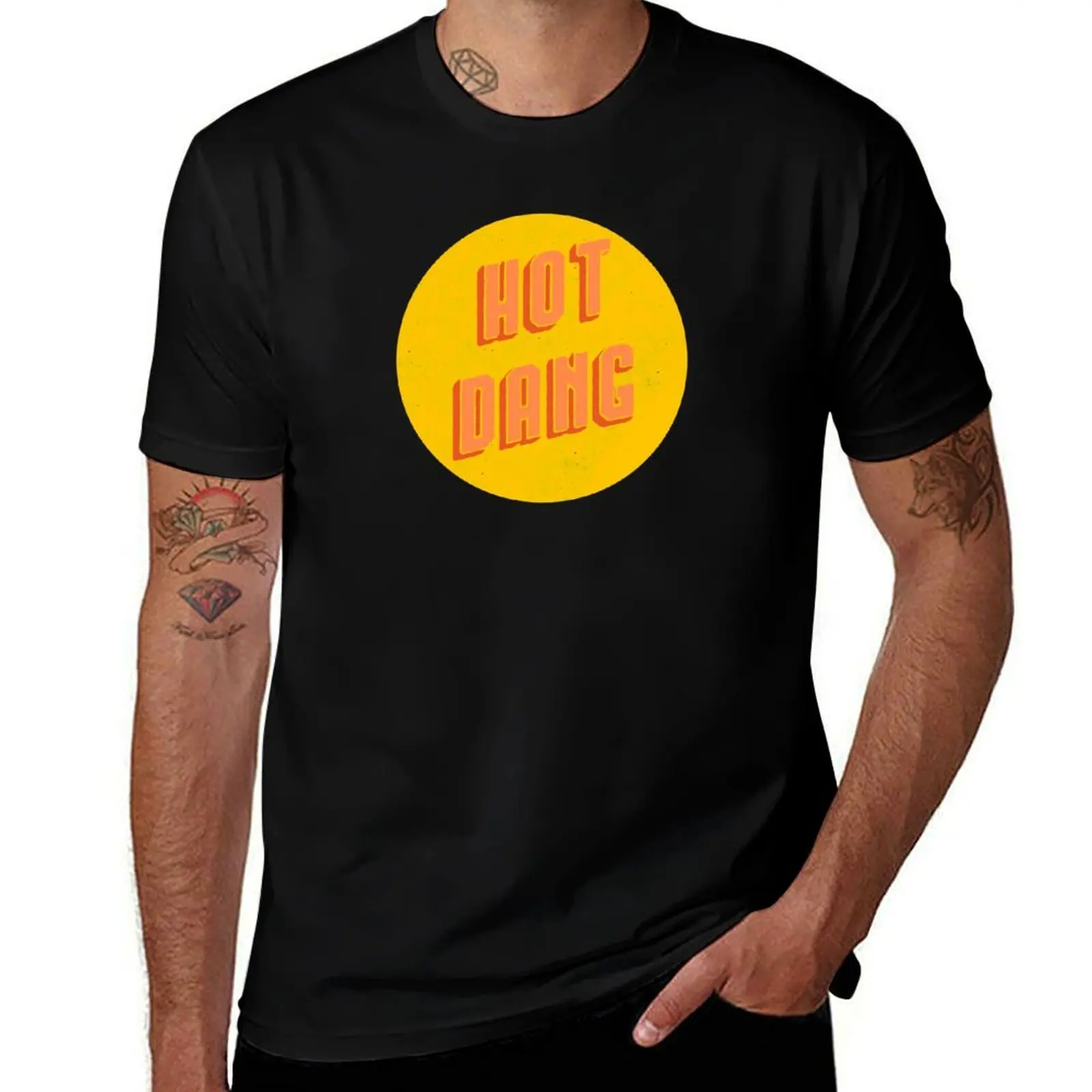 Hot Dang Vintage Letterpress Graphic T-Shirt Outdoor Work Short Sleeve Top