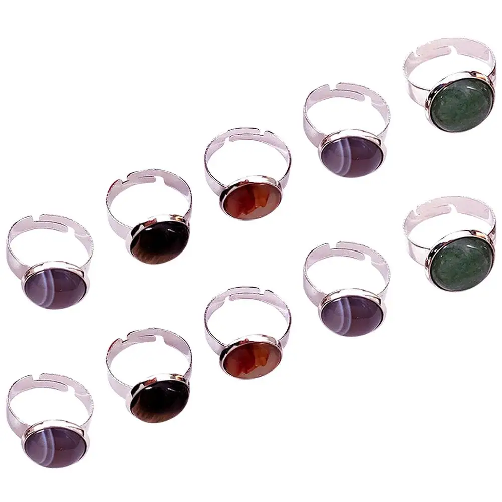 10 Pcs Stone Rings Fashionable Finger Ring Women Adjustable Polished 12mm R om Fashion Accessories Elegant Chic