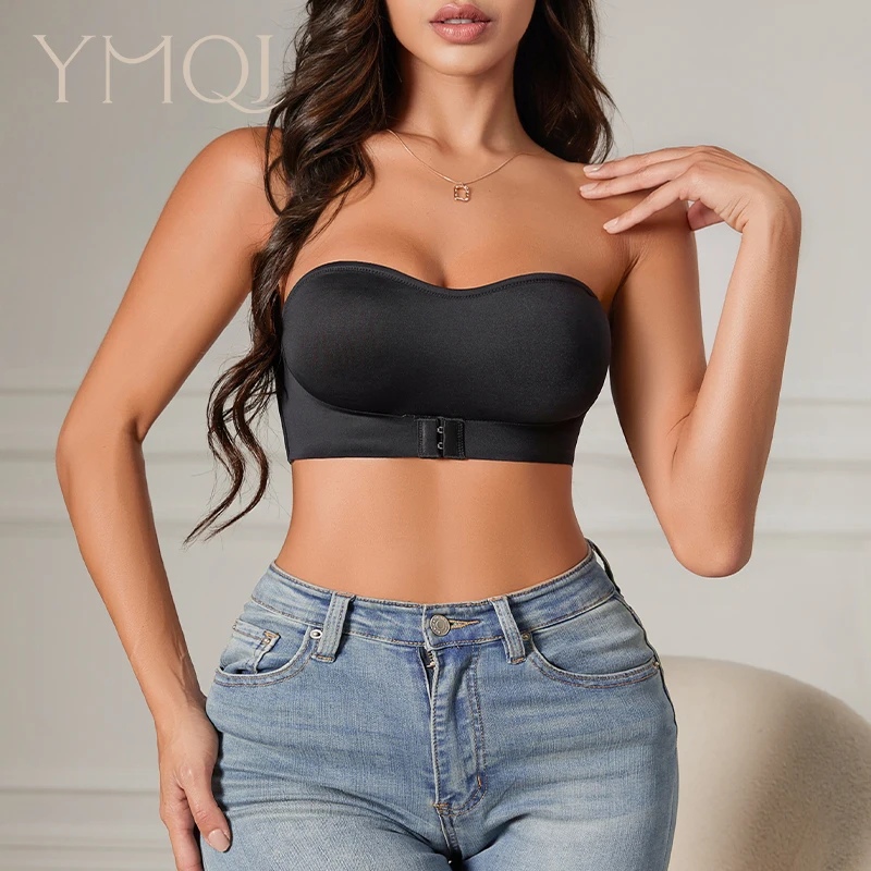 YMQJ Hot Sale New Design Effective Slip-proof Side One Piece Bralette Padded Ice Silk Seamless Strapless Bra For Women