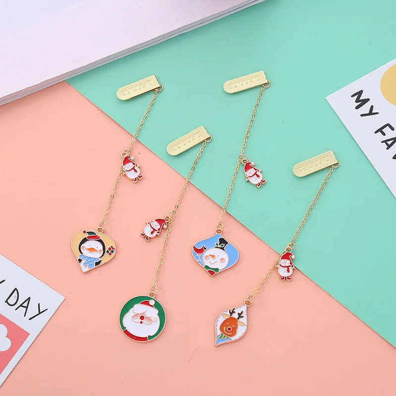 24 pcs/lot Creative Christmas Snowman Santa Claus Magnet Bookmark Cute Book Marks Paper Clip School Office Supplies wholesale