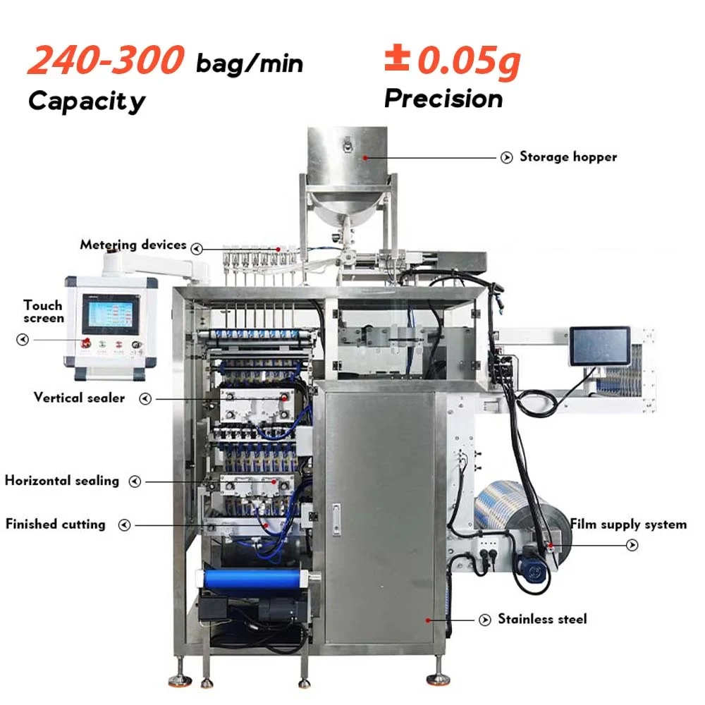 Factory Price 8 Line Vffs Multilane Automatic 4 Side Seal Sachet Hotel Shampoo Liquid/Paste Filling and Sealing Packing Machine