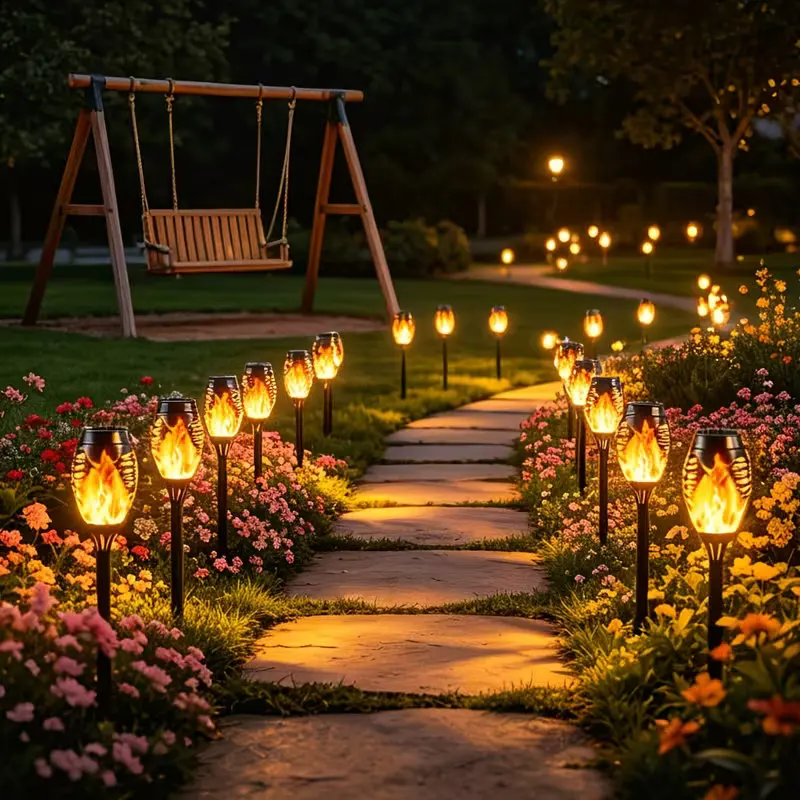 12LED Outdoor Waterproof IP65 Solar Flame Lawn Lights with Flickering Flames Decor Solar Path Flashlight Lights for Lawns Garden