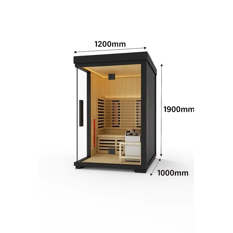 Modern black outdoor combination sauna Canadian hemlock interior spruce exterior painted black