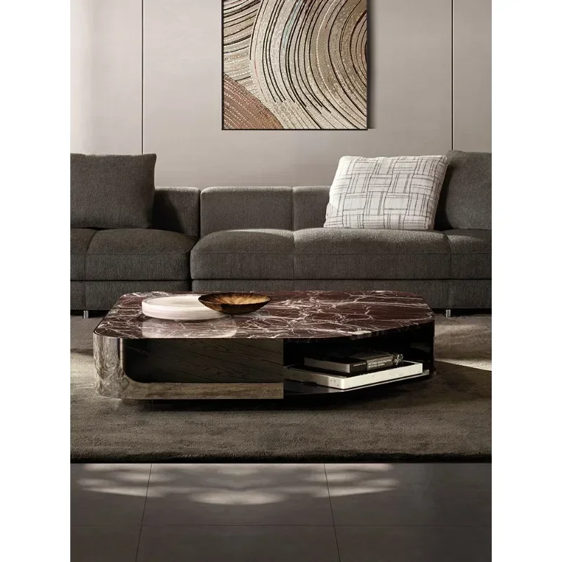 AANatural Purple Red Luxury Stone Coffee Table Home Villa High-end Tea Table Rounded Square Marble Coffee Table